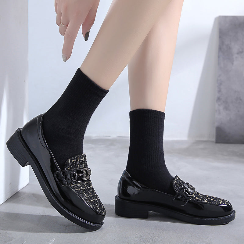 Women'S Small Black Leather Shoes British Style