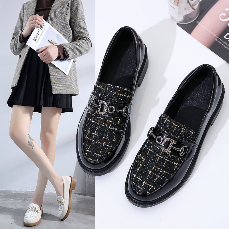 Women'S Small Black Leather Shoes British Style
