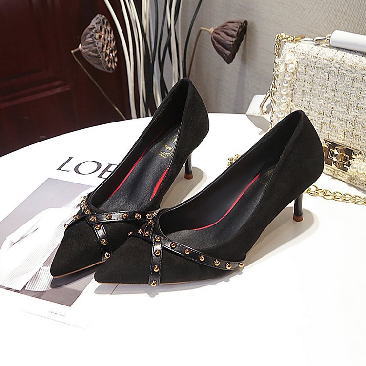 Pointed rivet high heels