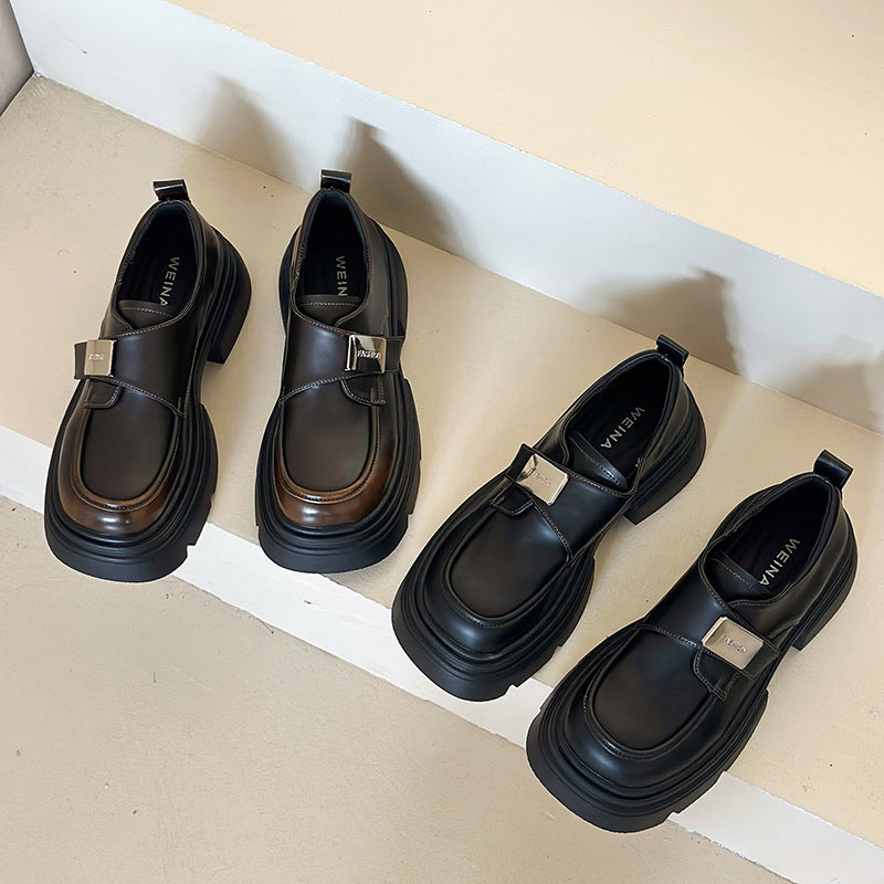 Fashion Metal Buckle Small Leather Shoes
