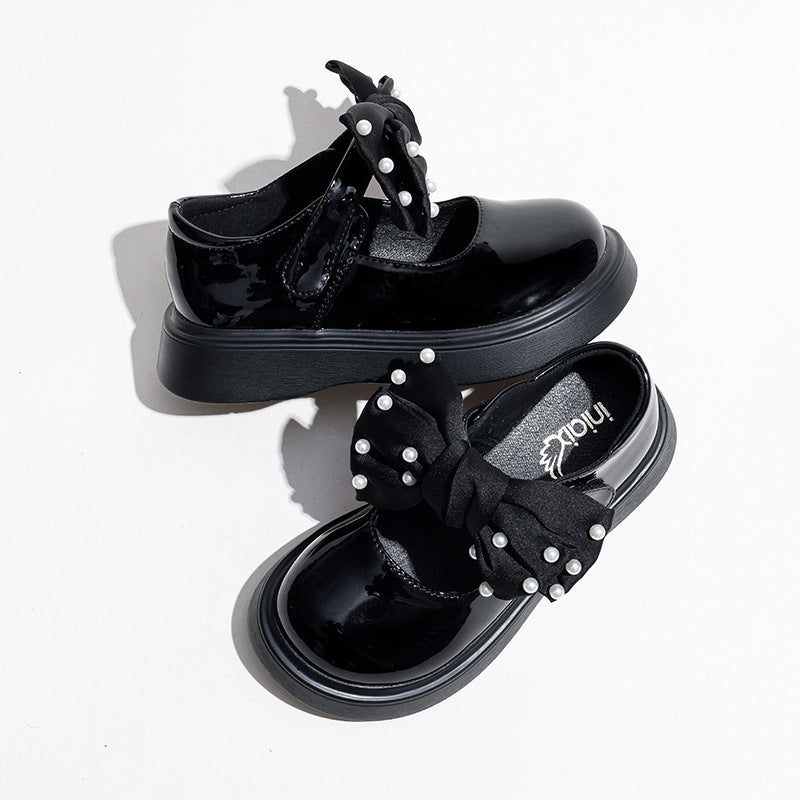 Fashion Black Children's Soft Sole Small Leather Shoes